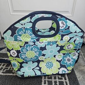 Thirty-one Floral Tote Thermal Bag with Blue and Green Flowers